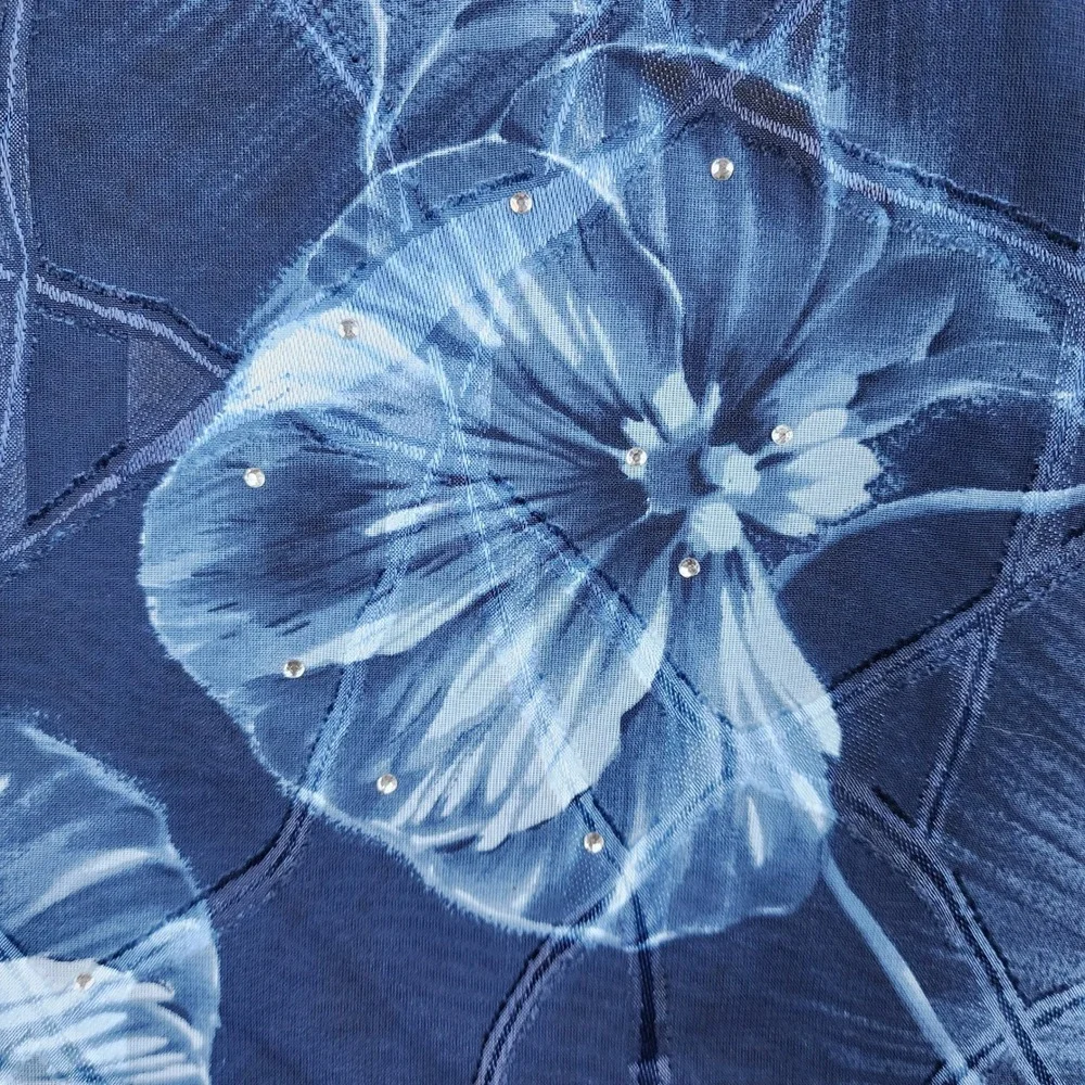 Sag Harbor Maxi Skirt Womens 6P Blue Floral Rhinestone Textured‎ Chiffon Lined
